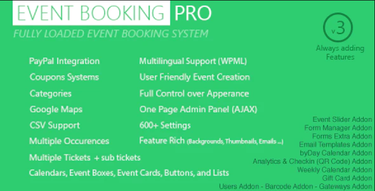 Event Booking Pro WP Plugin Paypal or offline